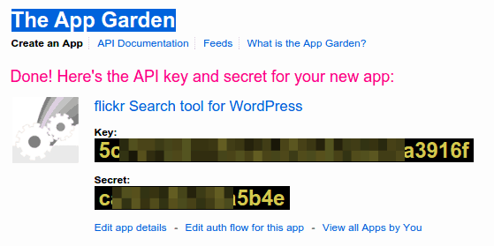 Flickr API key and secret