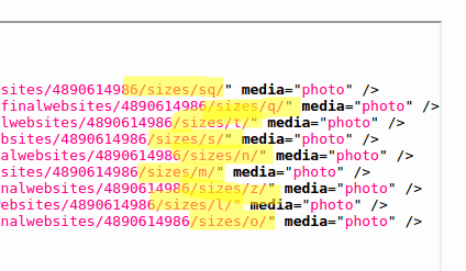 Flickr images sizes example response