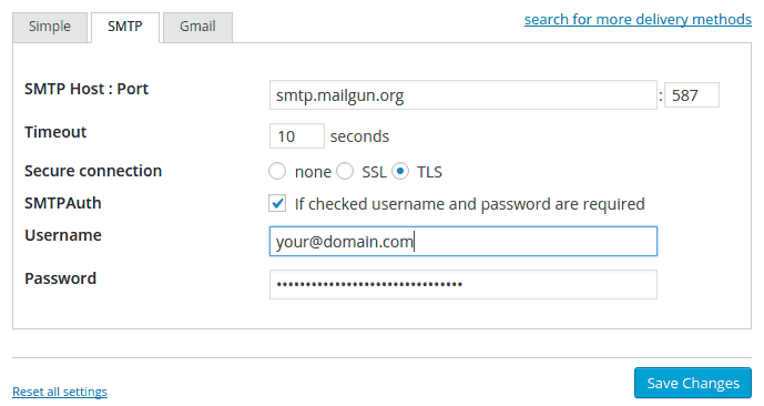 Mailgun SMTP settings